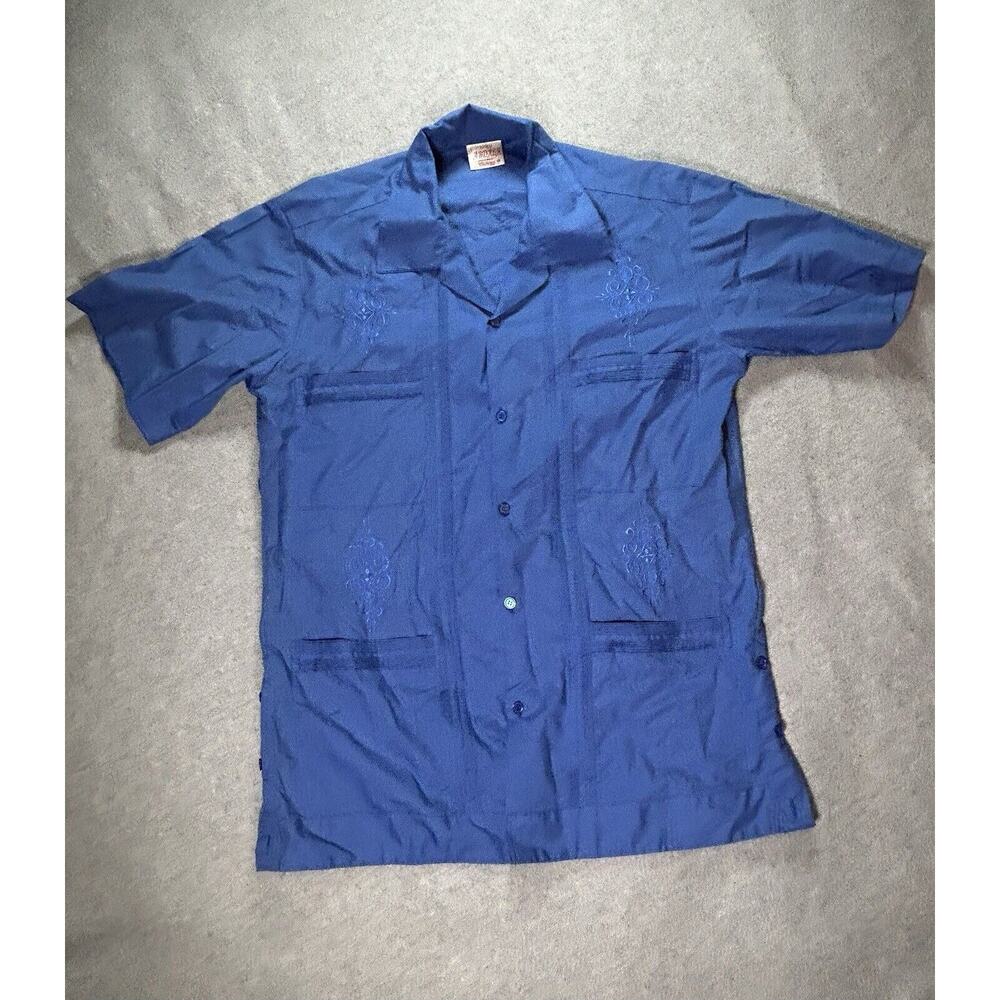 Guayaberas Abdala Dress Shirt Mens 38 (Large) Blue Short Sleeve Embroidered